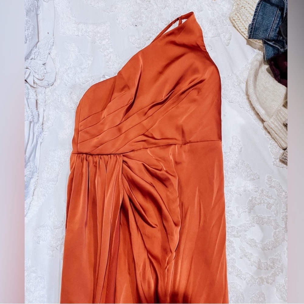 Azazie One-Shoulder Rust Evening Gown - Picture 5 of 7